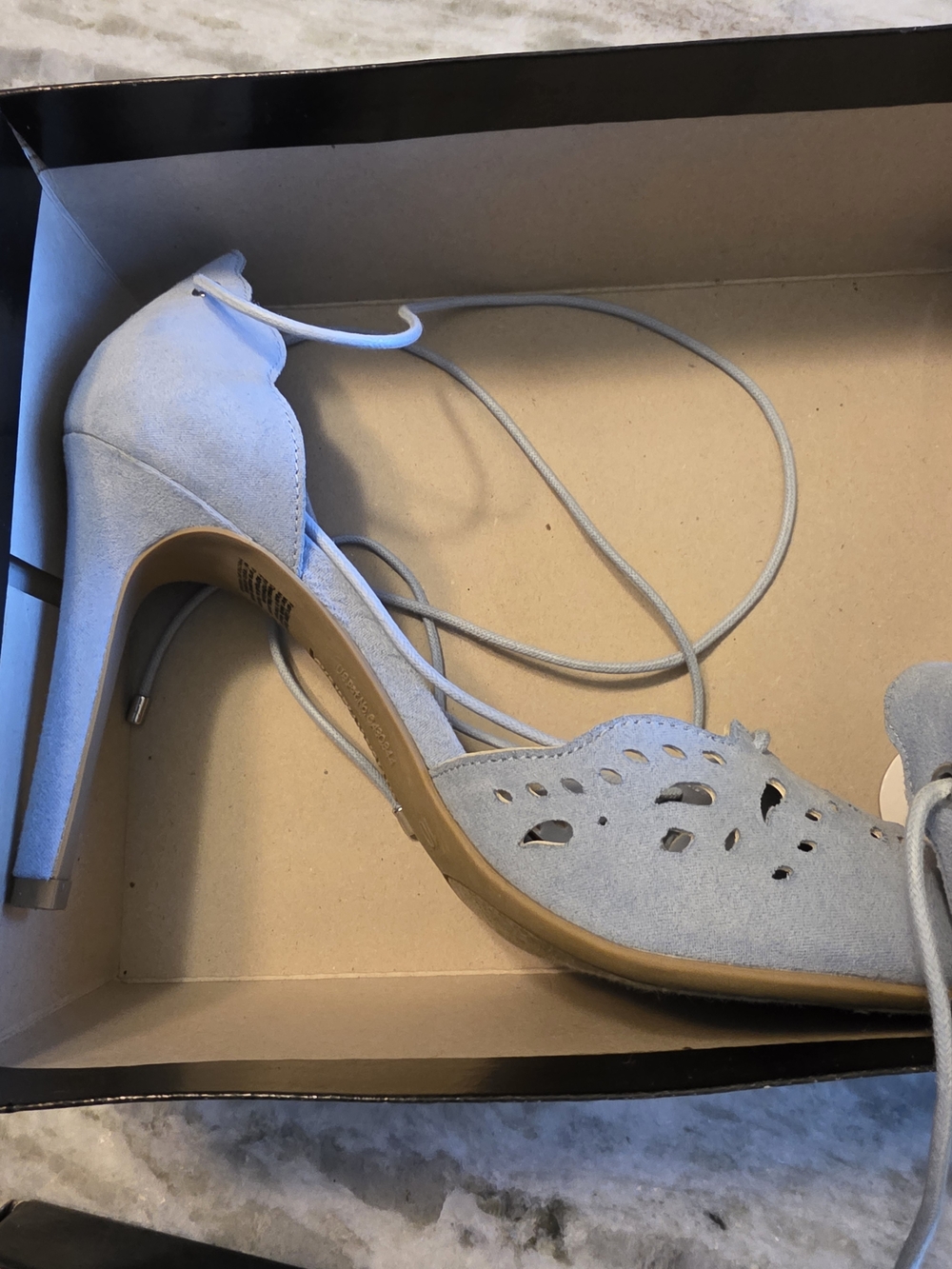 Women's Lace-Up Light Blue Suede Heels